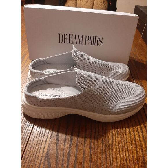 New Size 11 Dream Pairs Grey Mules Slip On Sneakers Knit Flats Walking Shoes - Picture 9 of 11